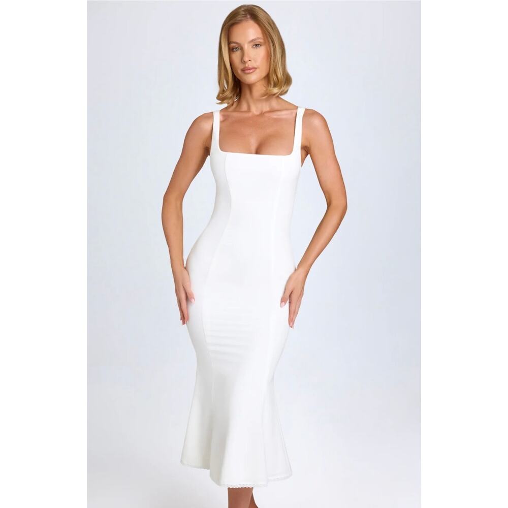 Oh Polly Petula Lace-Trim Midaxi Midi Dress in White size 6 New Sleeveless